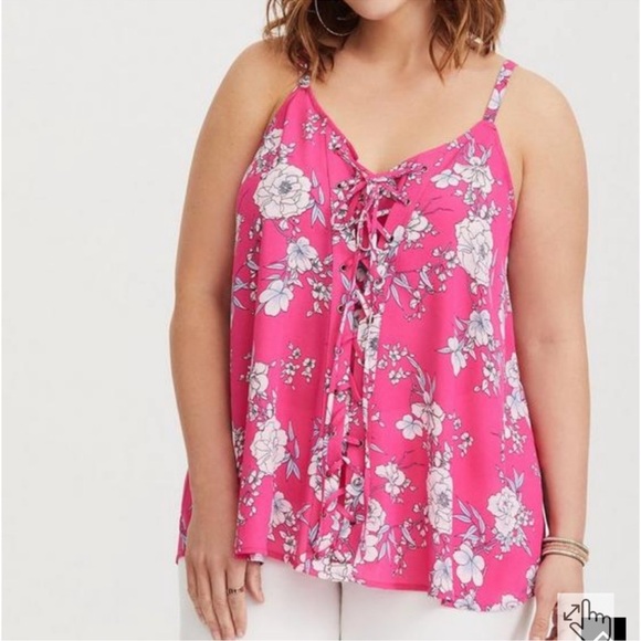 torrid Tops - torrid Hot Pink Floral Lace-Up Cami